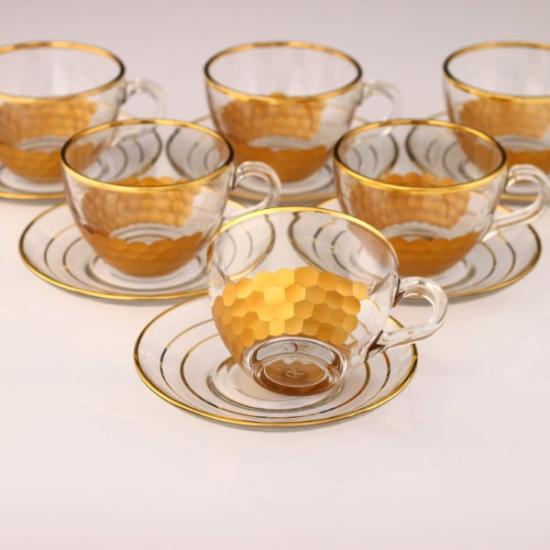 12 Parça Çay Fincan Takımı - Petek Altın